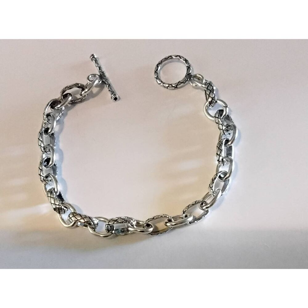 New~925 Sterling Silver Chunky Cable Link Toggle Clasp Charm Bracelet